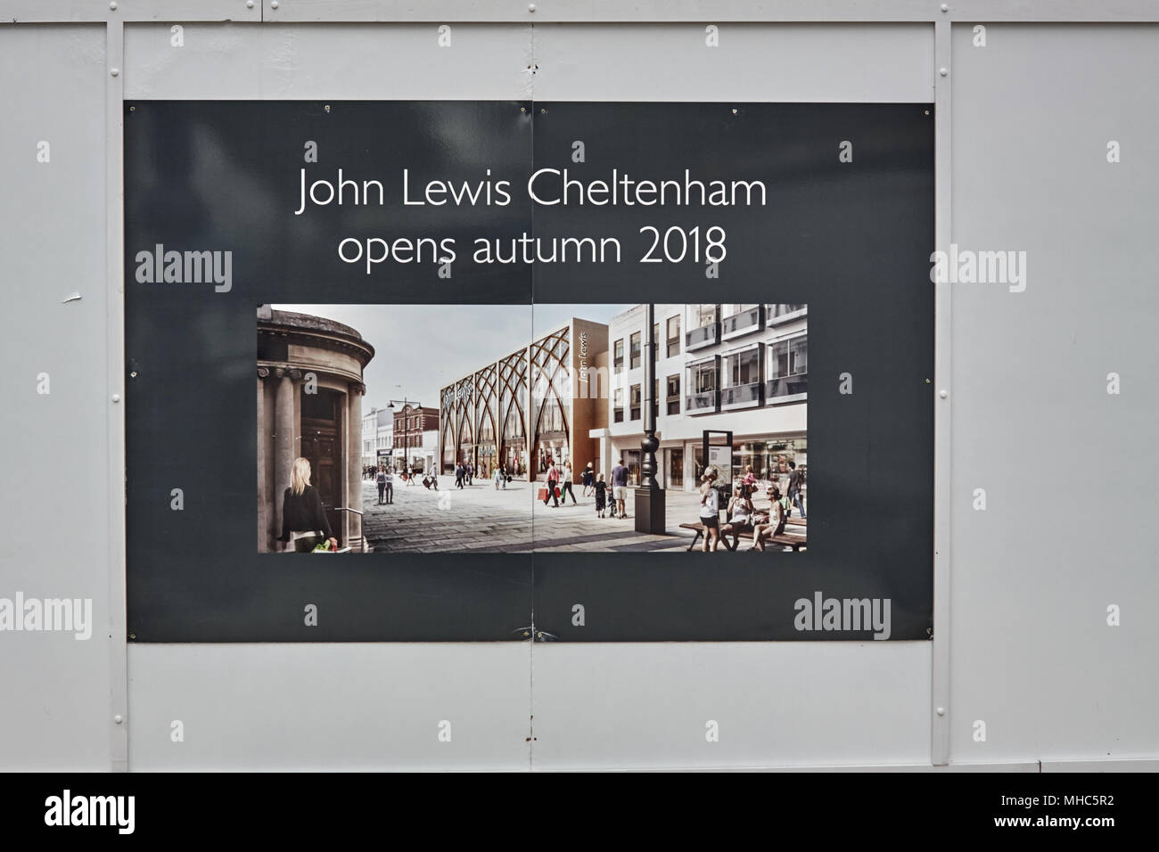 Poster illustrating the completed John Lewis development on Cheltenham High Street Stock Photo
