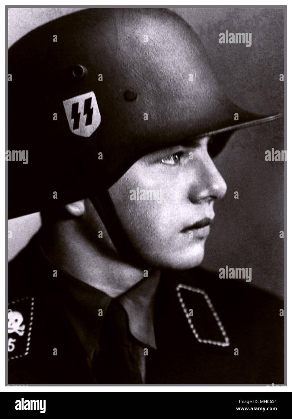 WW2 Waffen SS teenage boy 1940's Hitlerjugend Division as Kompanie Chef of 8. Kompanie SS Panzer Regiment 12 in Normandy France Stock Photo