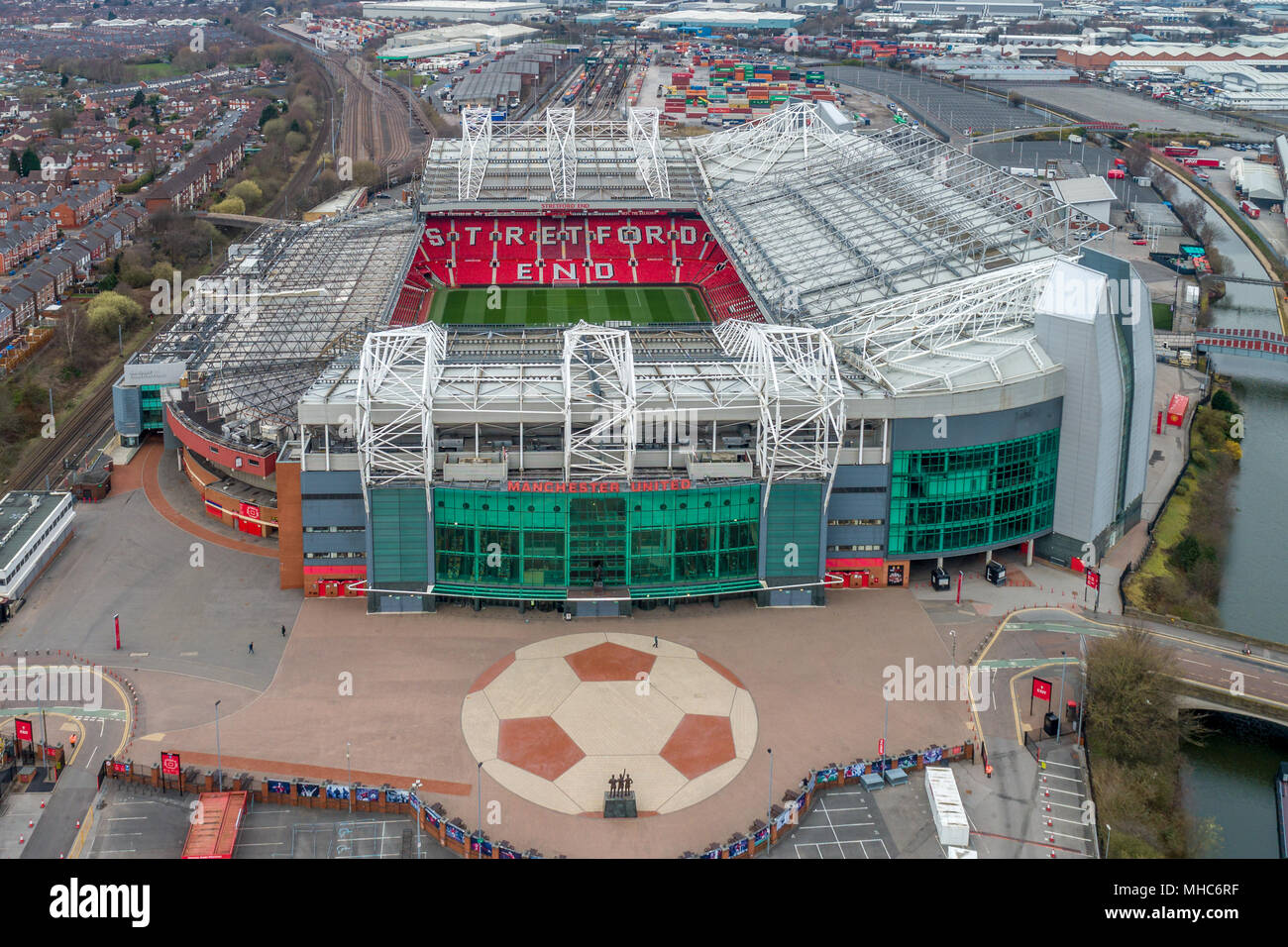 Aerial view of Old Trafford Stadium, home to Manchester United FC Stock Photo