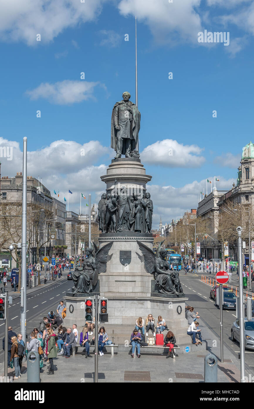 The Daniel O'Connell monument at O'Connell Bridge, Dublin, Ireland. Stock Photo