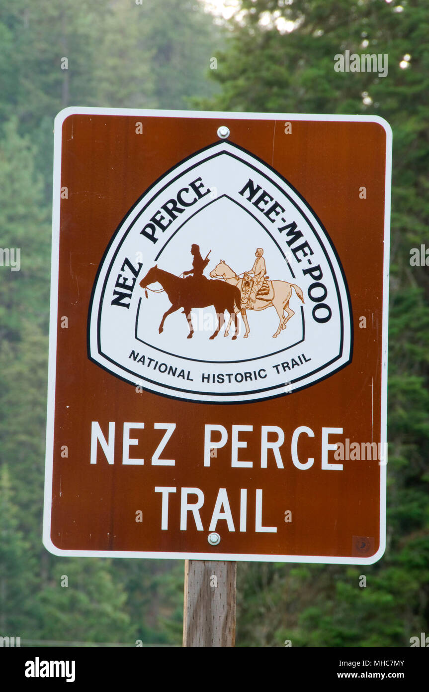 Trail sign, Northwest Passage Scenic Byway, Nez Perce National Historic Park, Idaho Stock Photo