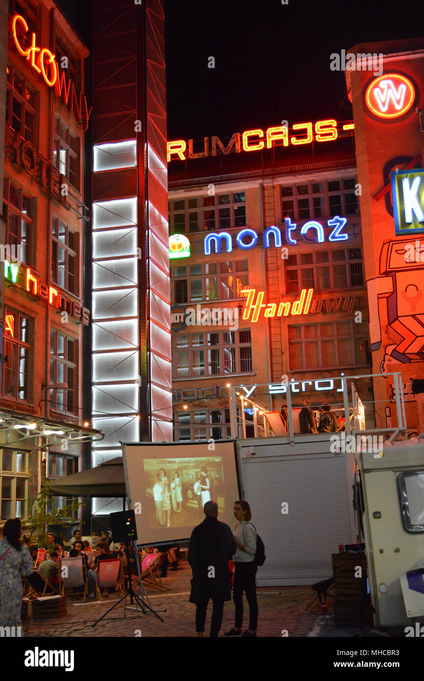 Night life in the famous galerie 'Neon side' in Wroclaw, Poland Stock Photo