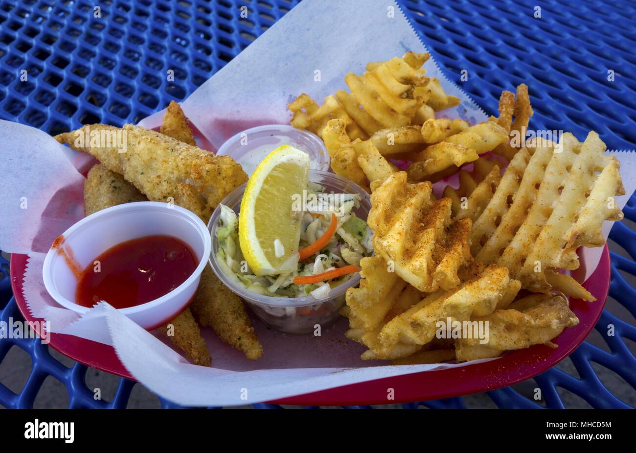 Fish and Chips Dinner Picnic Plate at Oceanside Pier
