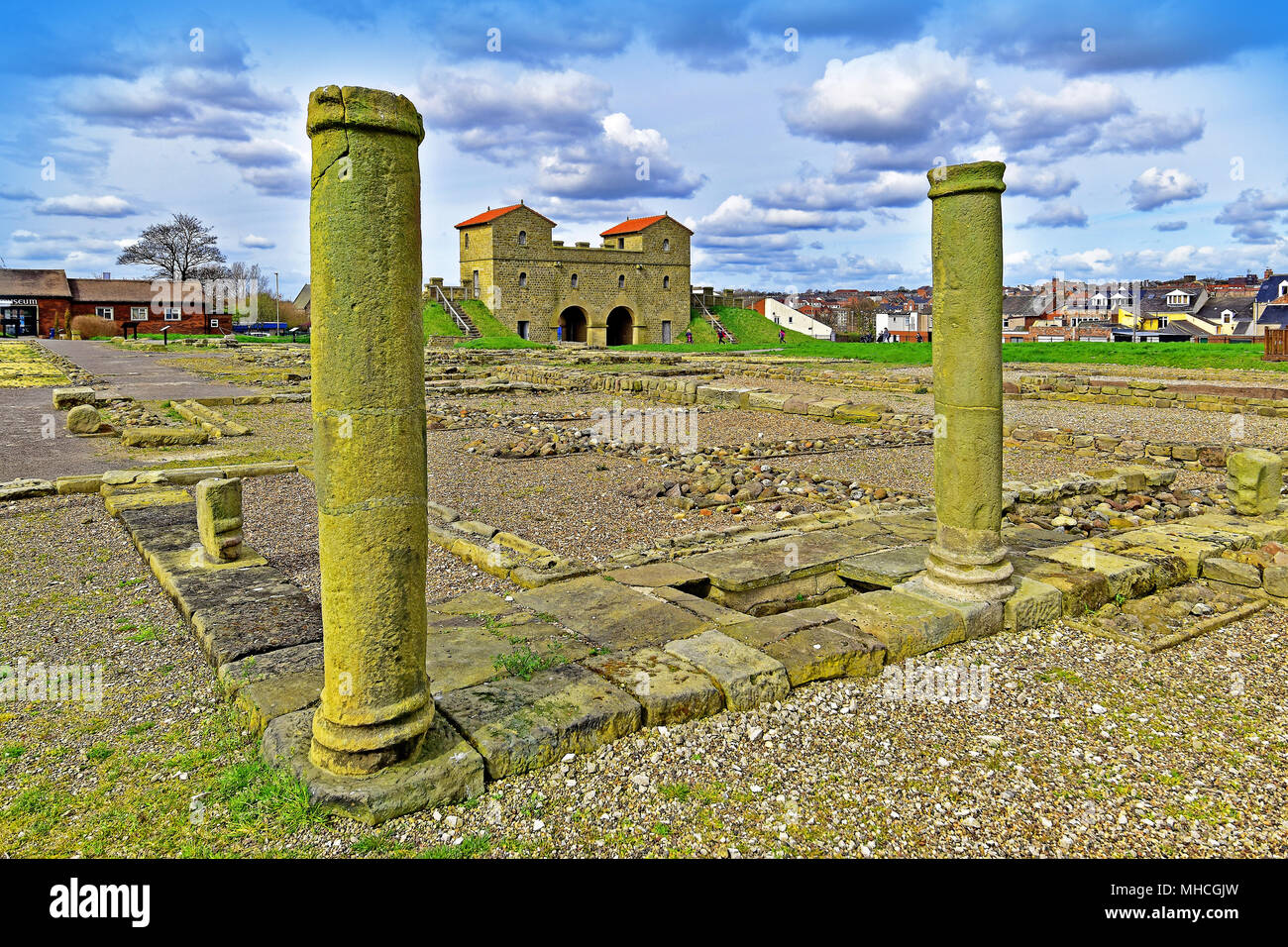 Arbeia Roman fort museum South Shields main gate and pillars Stock ...