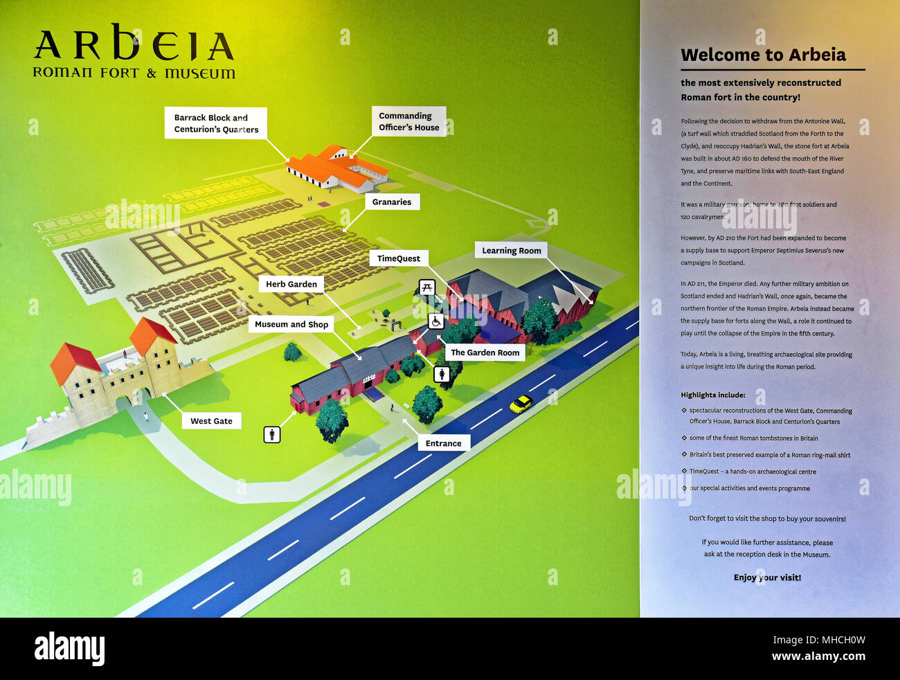Arbeia Roman fort museum South Shields main map and welcome sign Stock ...