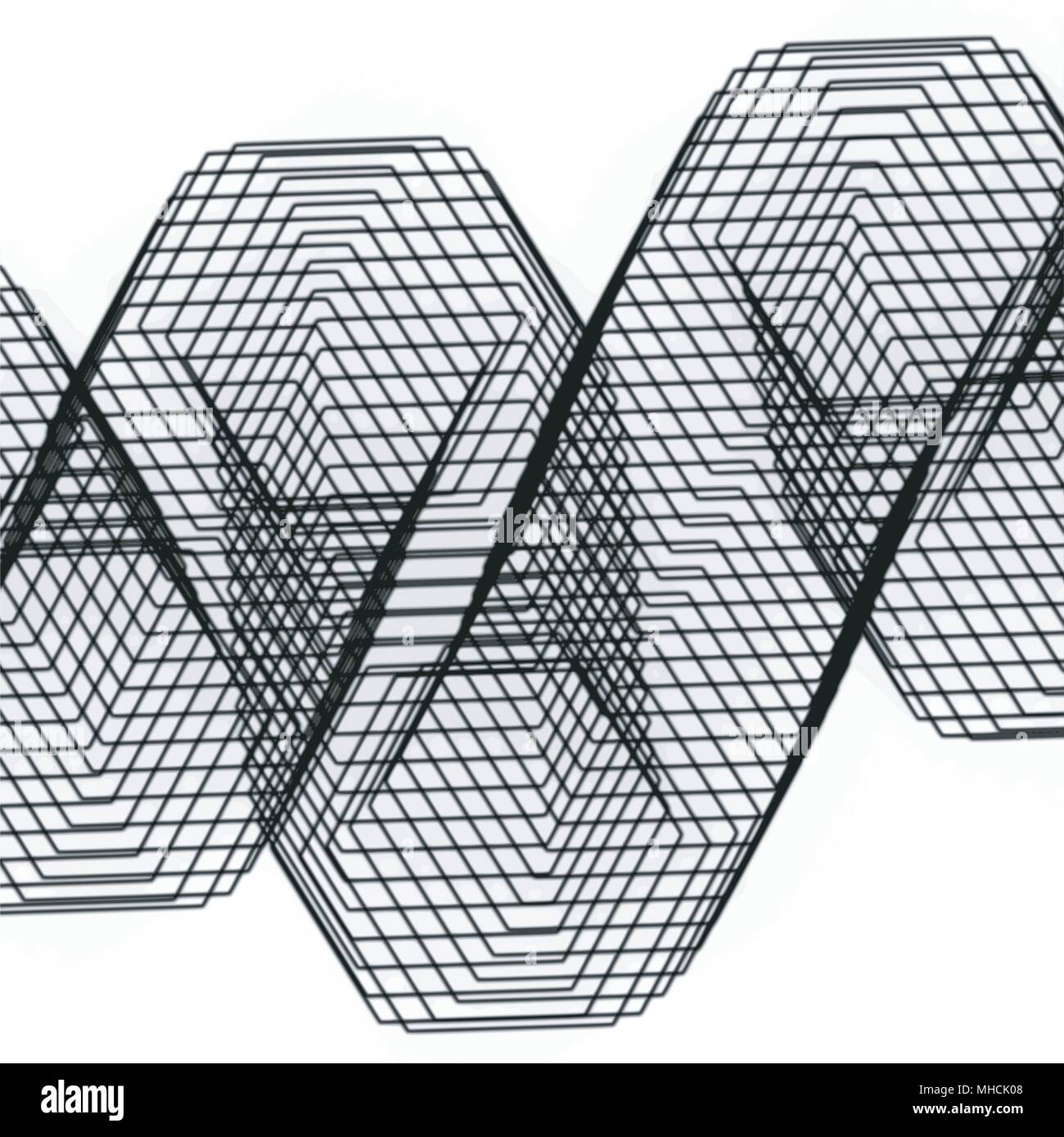 black watercolor curved grid background pattern, vector illustration Stock Vector