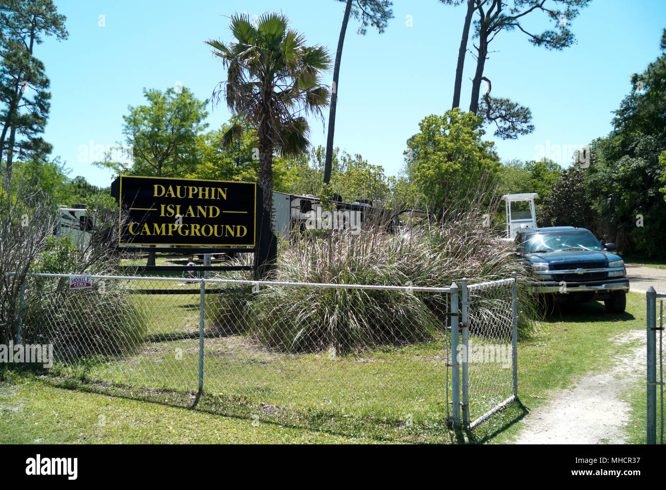 Sign for the Dauphin Island Campground across the road from the Mobile