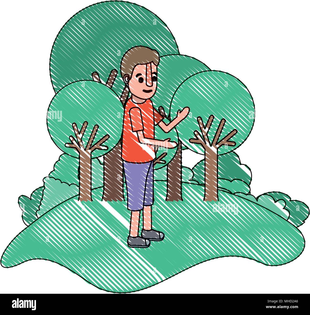 Isometric Little Boy In Field Landscape Character Stock Vector Image