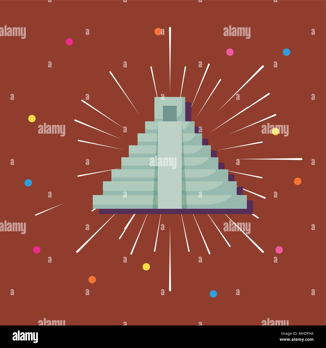 Mexican pyramid icon with colorful dots around over brown background ...