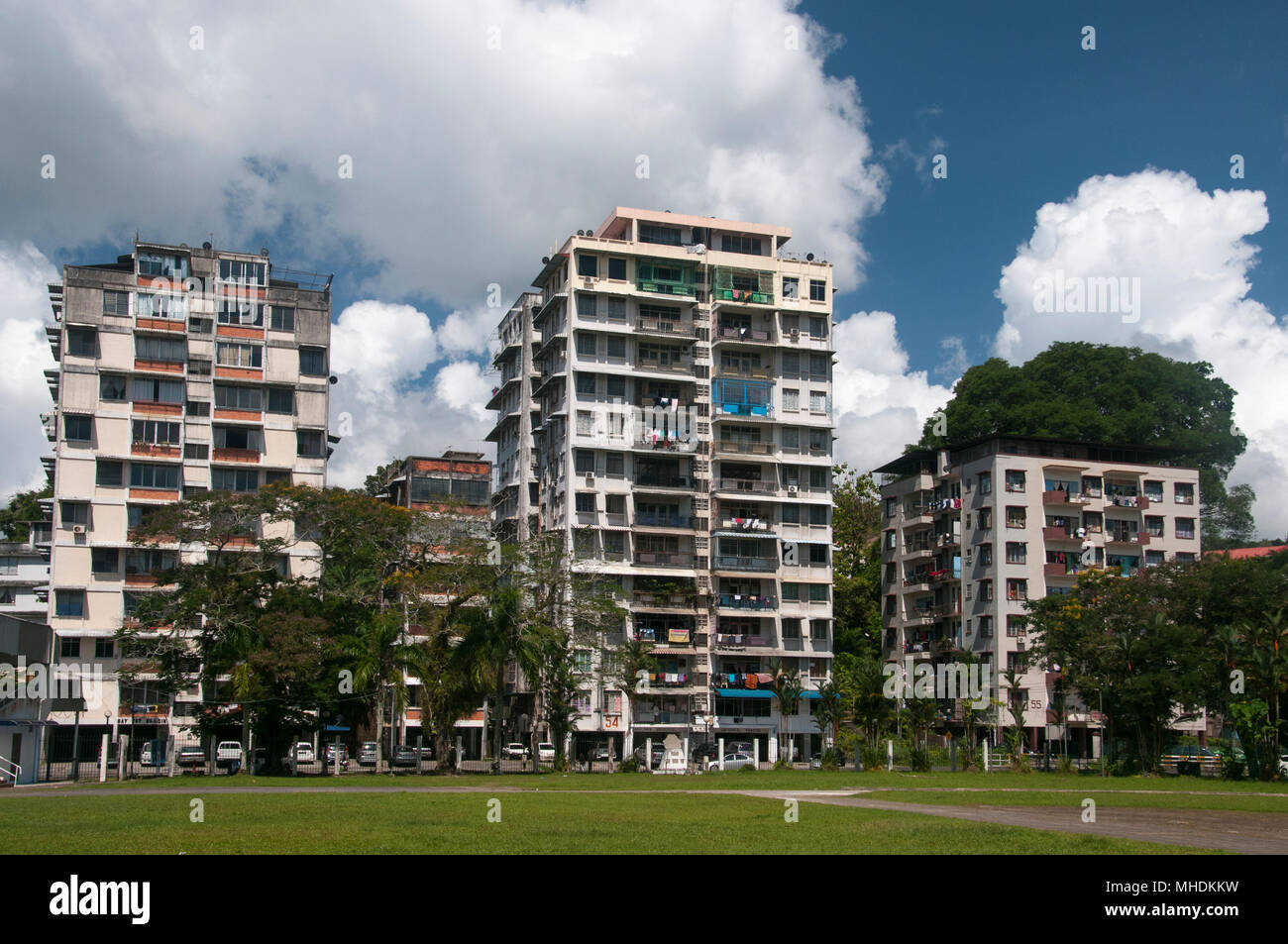 Post war apartment blocks, Sandakan, Sabah Stock Photo