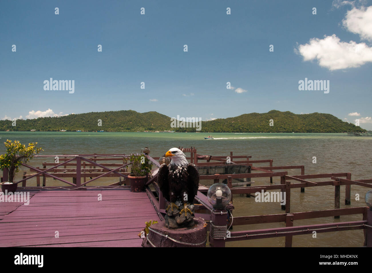 Pulau Berhala Seen From A Restaurant Dock In The Floating Village Of Kampong Buli Sim Sim Sandakan Malaysian Borneo Stock Photo Alamy