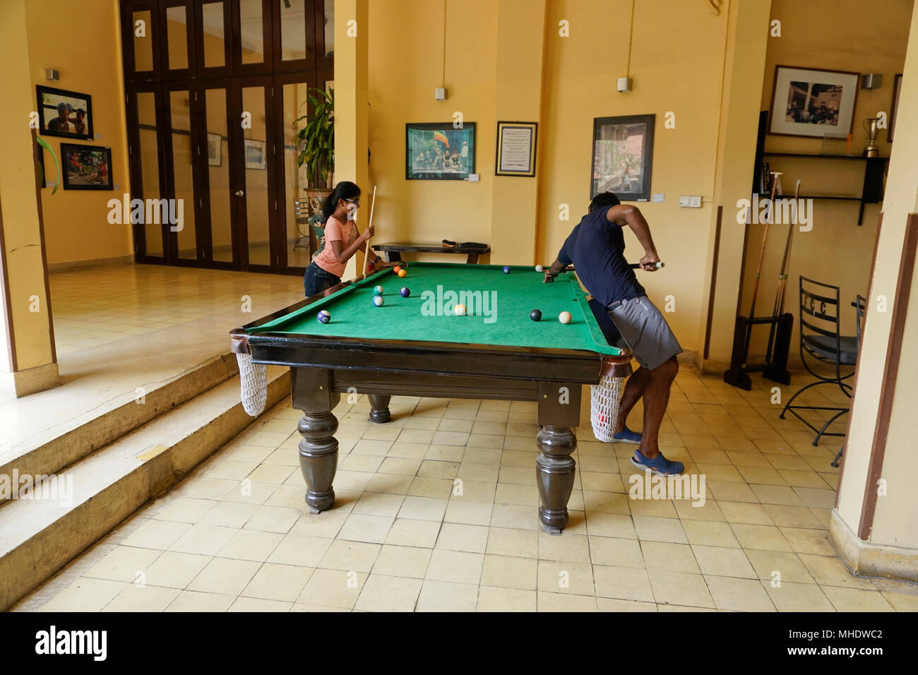 Pool table at The Foreign Correspondents' Club in Phnom Penh, capital of Cambodia, Phnom Penh city, Cambodia Stock Photo