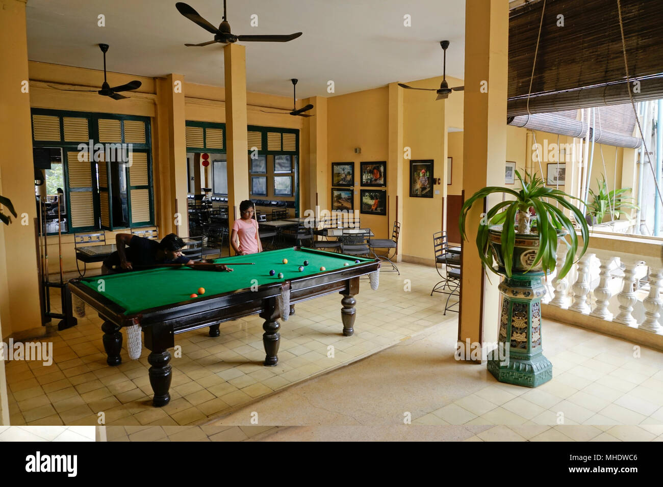Pool table at The Foreign Correspondents' Club in Phnom Penh, capital of Cambodia, Phnom Penh city, Cambodia Stock Photo
