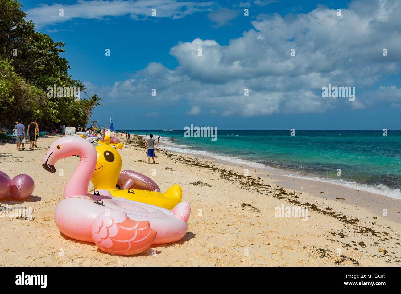 Boracay Philippines April 08, 2018 Inflatable toys on Puka Beach Stock ...