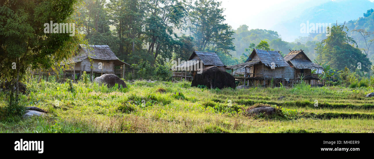 Khmu Village. The Khmu are an ethnic group of Southeast Asia. The majority (88%) live in northern Laos' Stock Photo