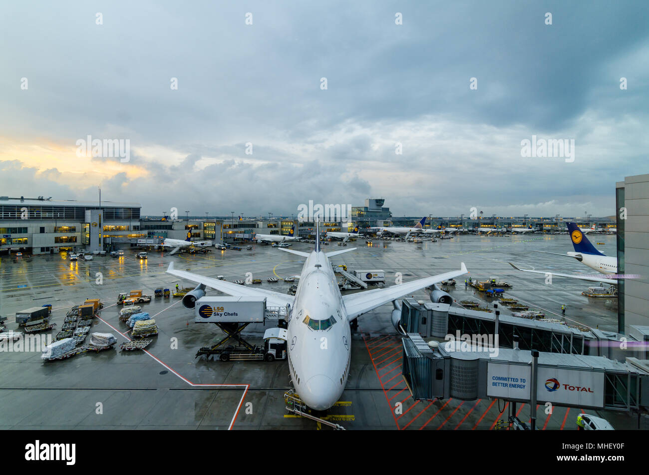 Boeing 747 of Lufthansa Airline preparing to take off at Frankfurt