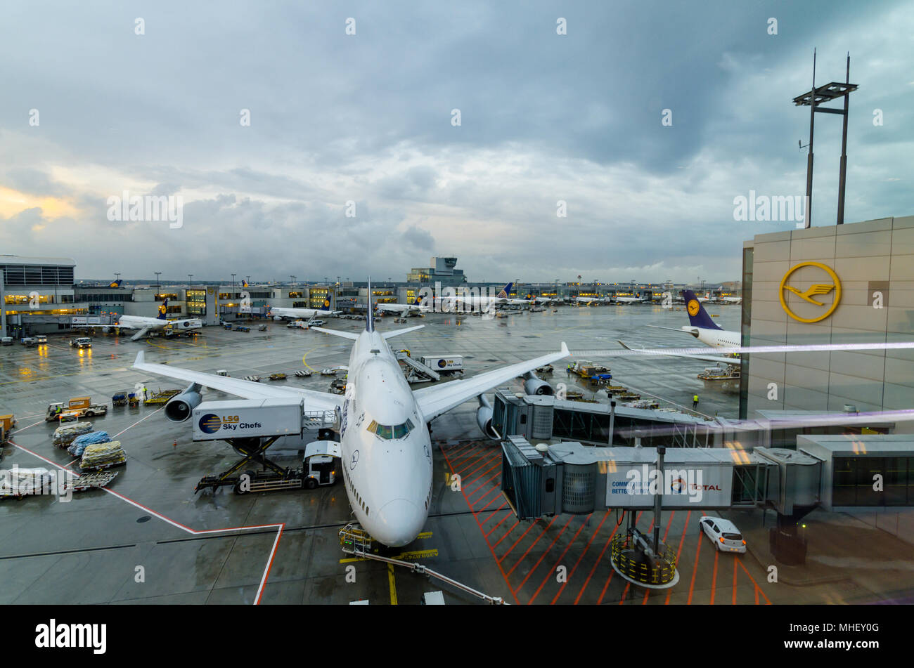 Boeing 747 of Lufthansa Airline preparing to take off at Frankfurt