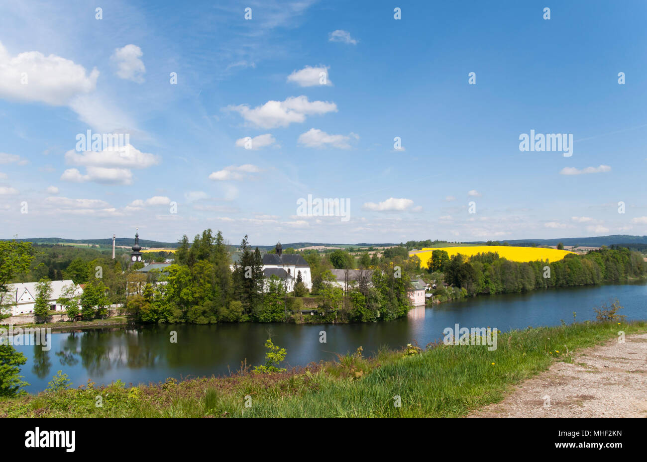 Countryside with Monastery Zdar on summer in Czech Republic Stock Photo