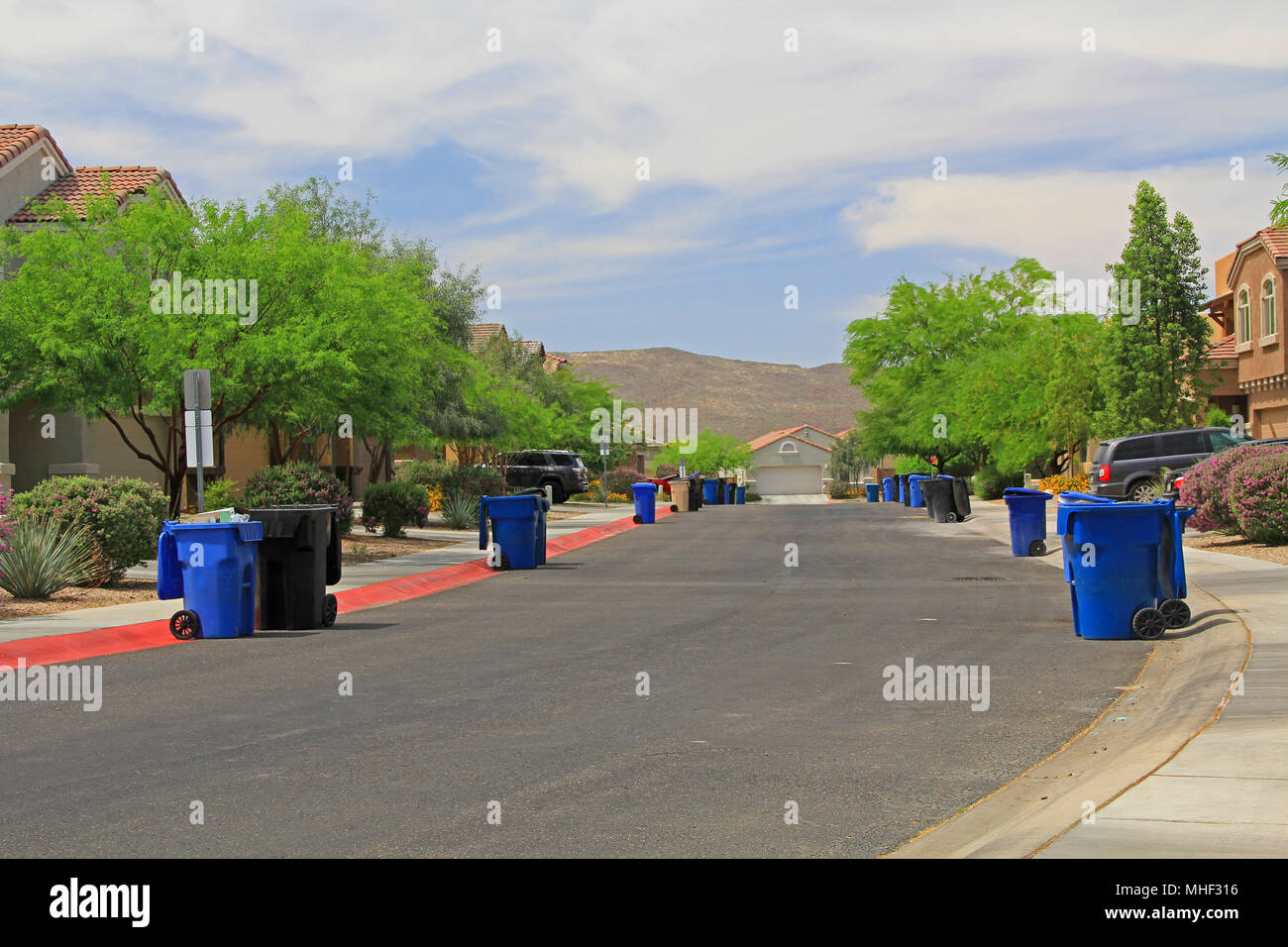 Trash Day in a Tucson Neighborhood Stock Photo