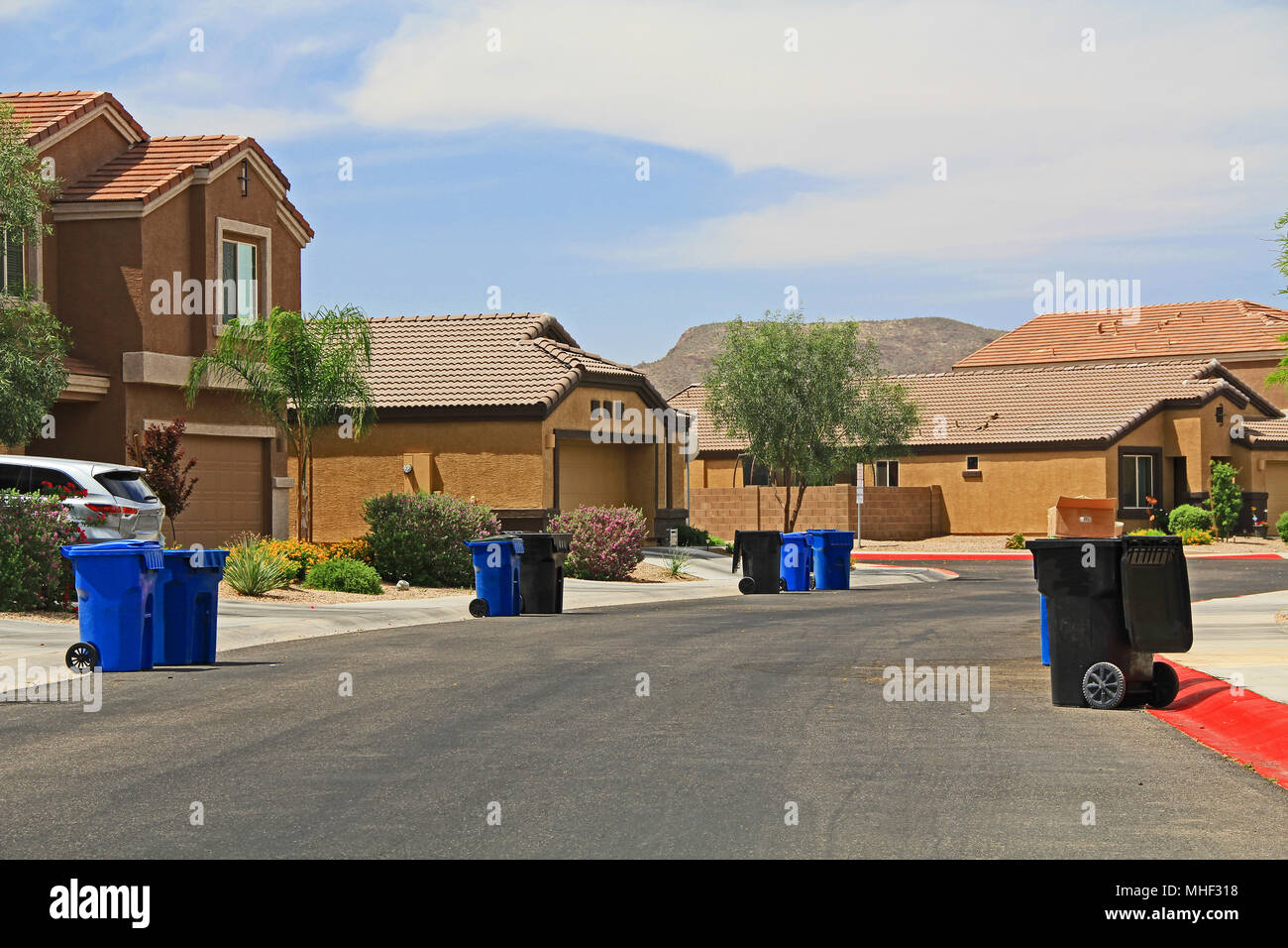 Trash Day in a Tucson Neighborhood Stock Photo