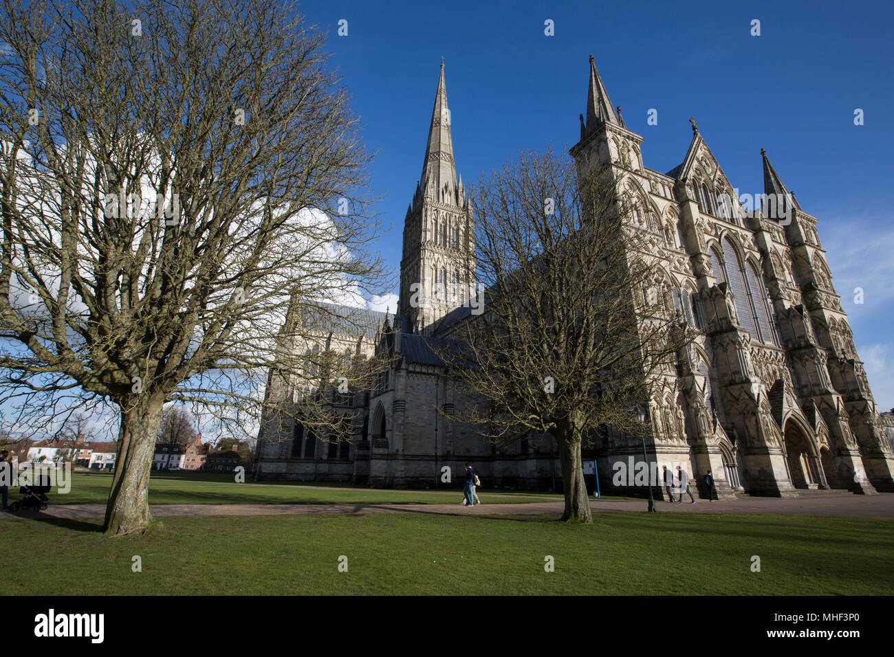 Salisbury Cathedral town where in the distance investigations continue to investigate the nerve agent attack on Sergei and Yulia Skripal, Wiltshire UK Stock Photo