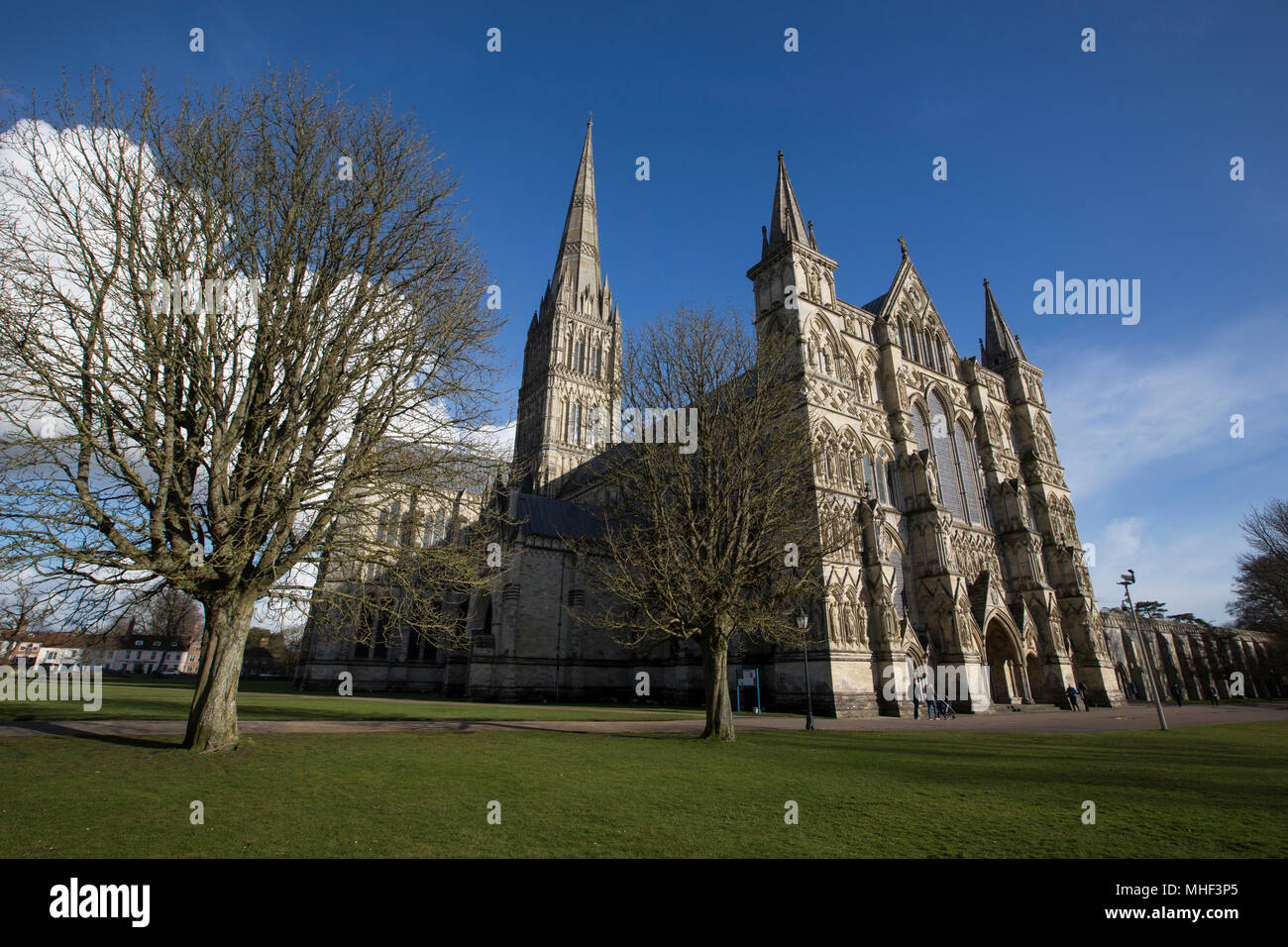 Salisbury Cathedral town where in the distance investigations continue to investigate the nerve agent attack on Sergei and Yulia Skripal, Wiltshire UK Stock Photo