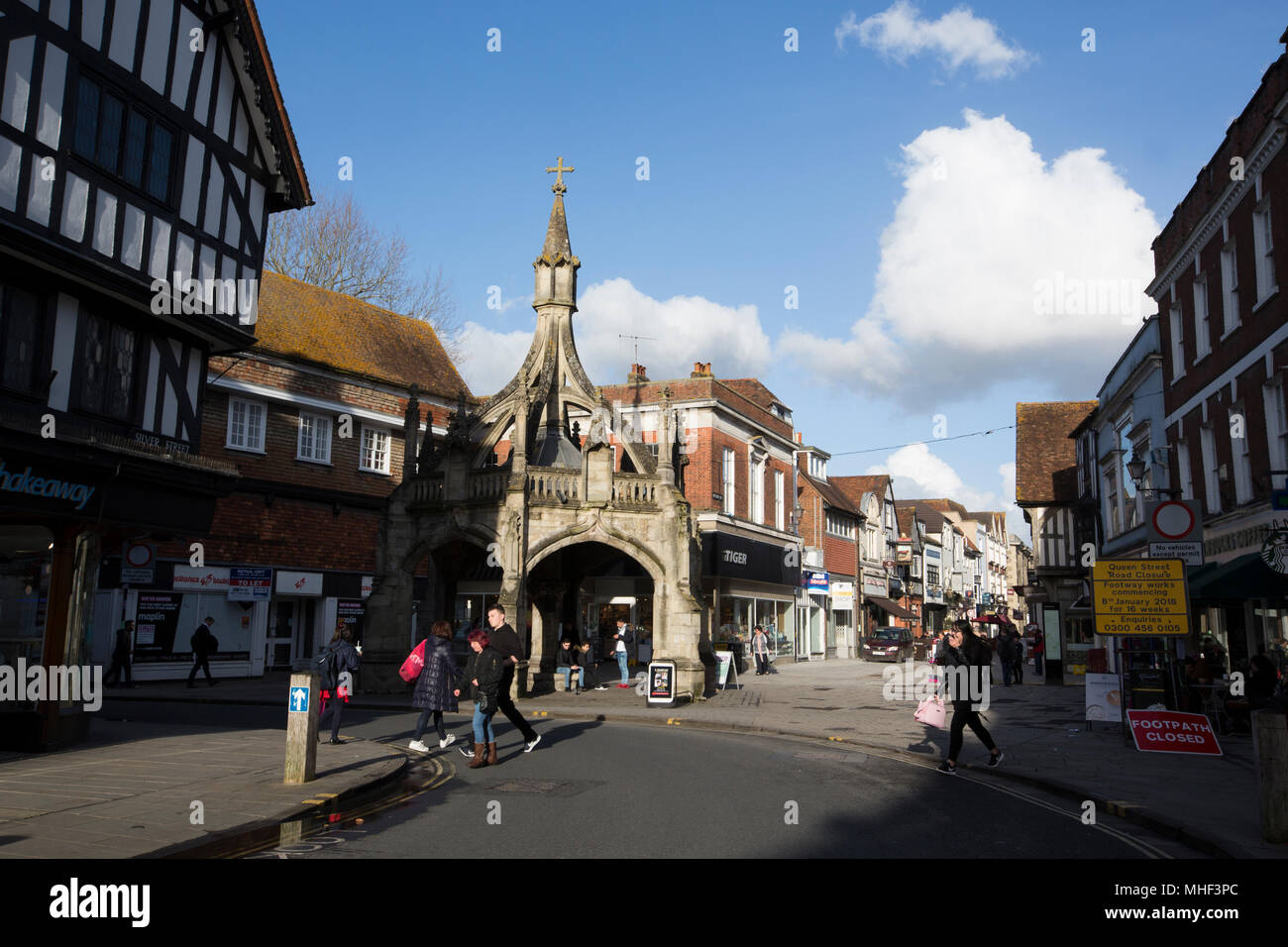 Salisbury Cathedral town where in the distance investigations continue to investigate the nerve agent attack on Sergei and Yulia Skripal, Wiltshire UK Stock Photo