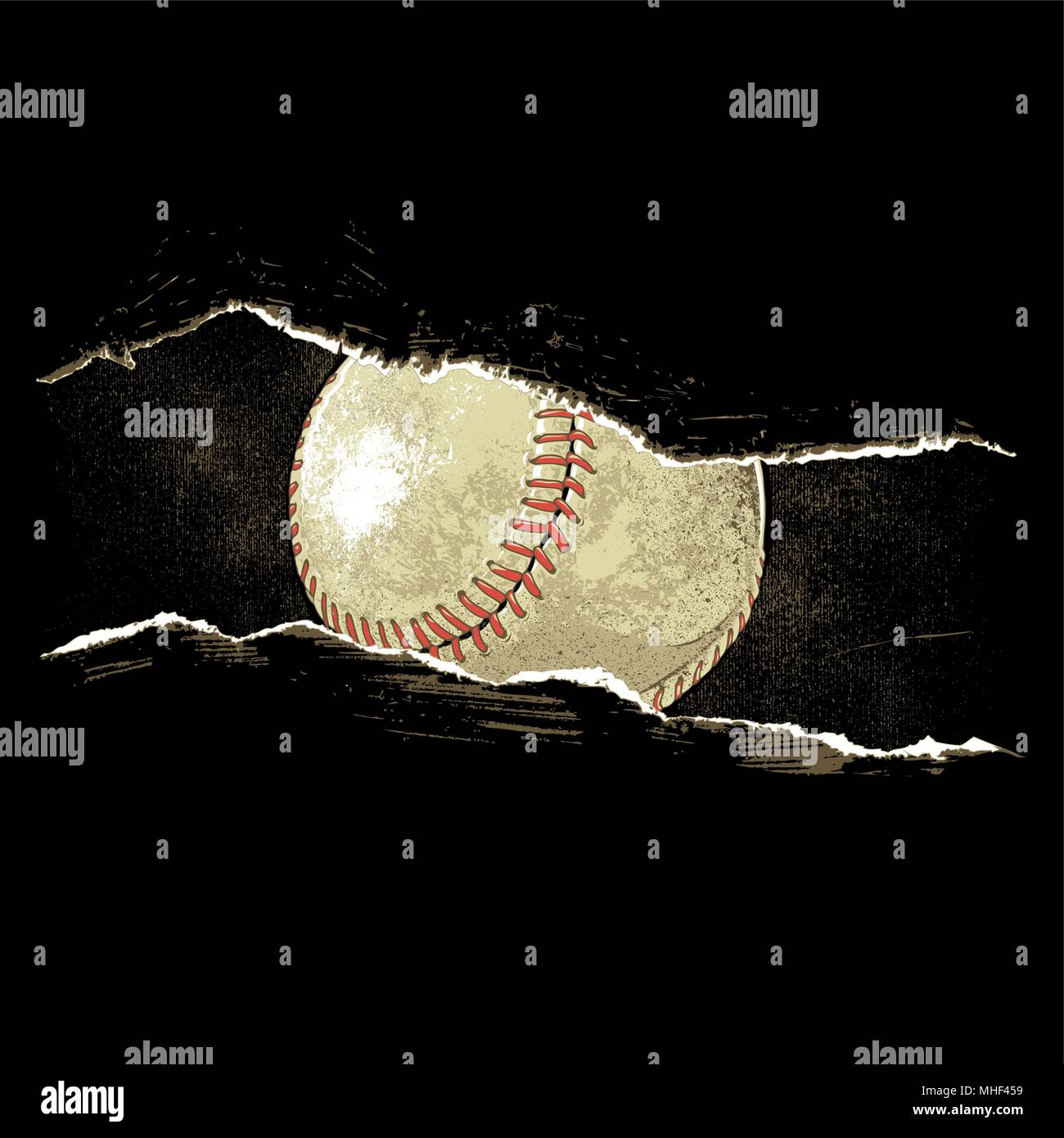 Baseball ball behind a rip. Vector illustration of a baseball ball