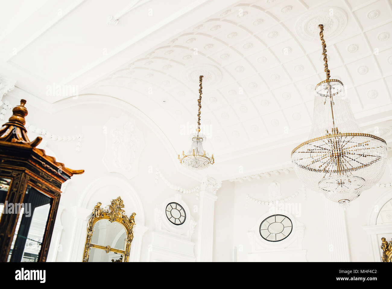 luxury interior hall with chandelier Stock Photo