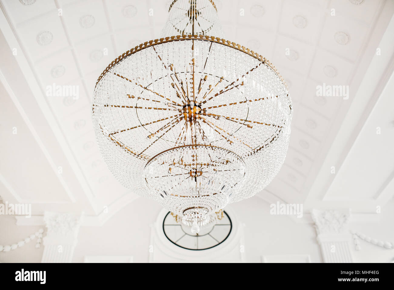 luxury interior hall with chandelier Stock Photo