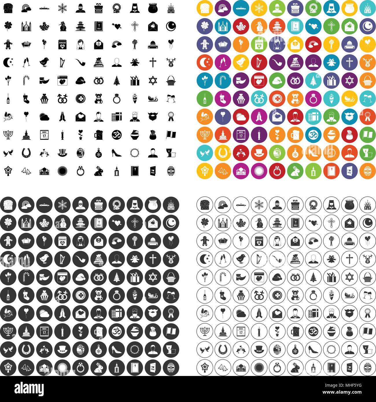 100 religious festival icons set vector in 4 variant for any web design ...