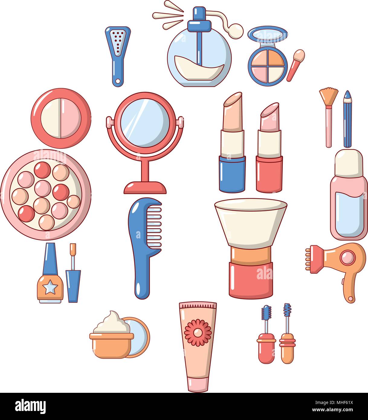 Cosmetics icons set. Cartoon illustration of 16 cosmetics clothes wear ...