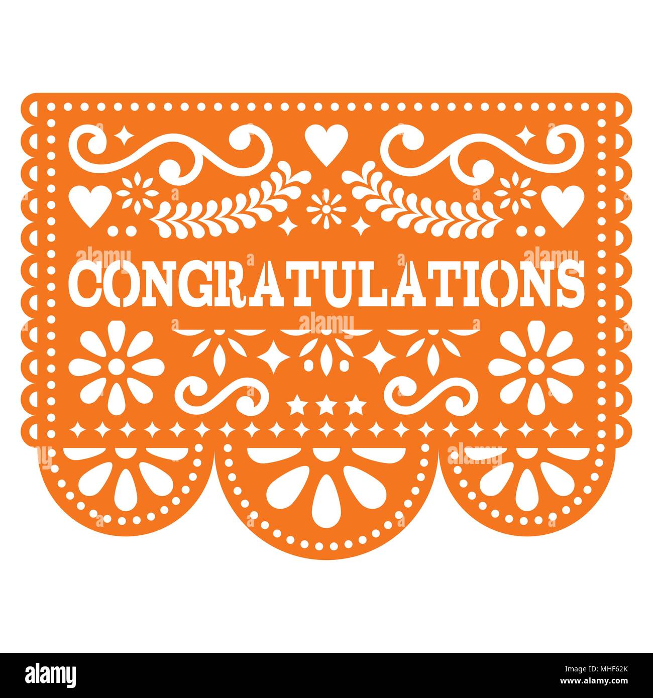 Congratulations Papel Picado vector design, greeting card, Mexican paper decoration with pattern. Stock Vector