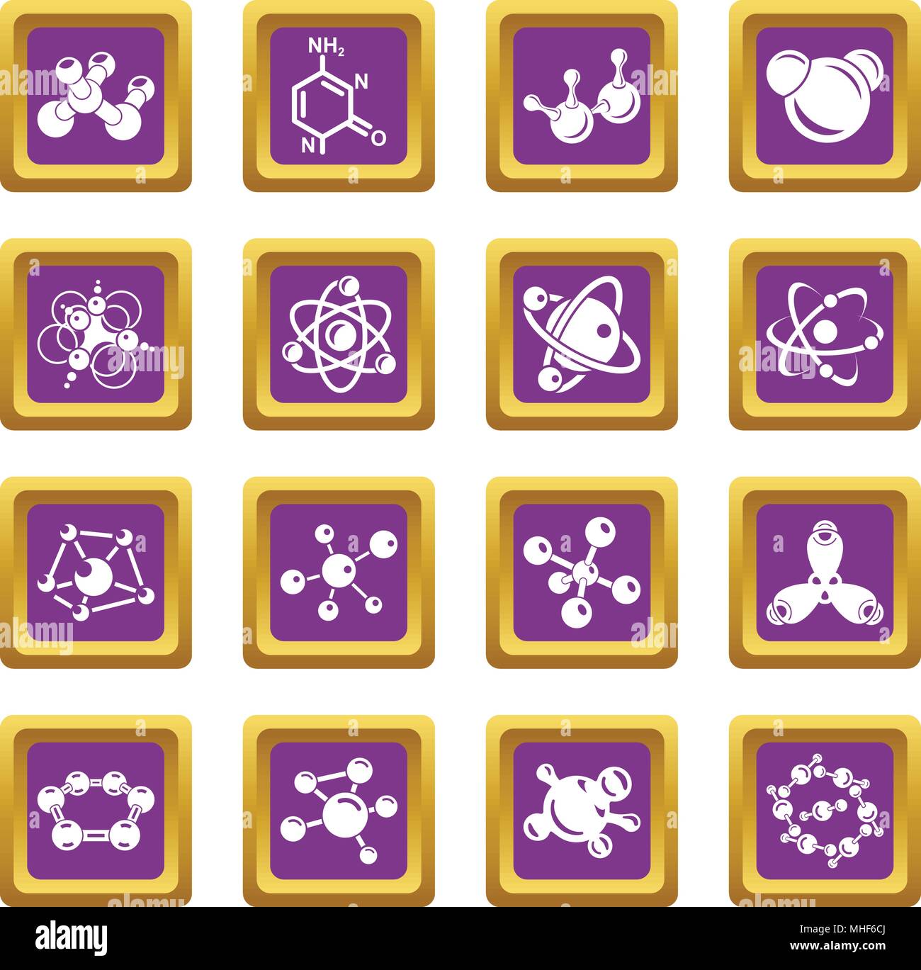 Molecule icons set vector purple square isolated on white background Stock Vector