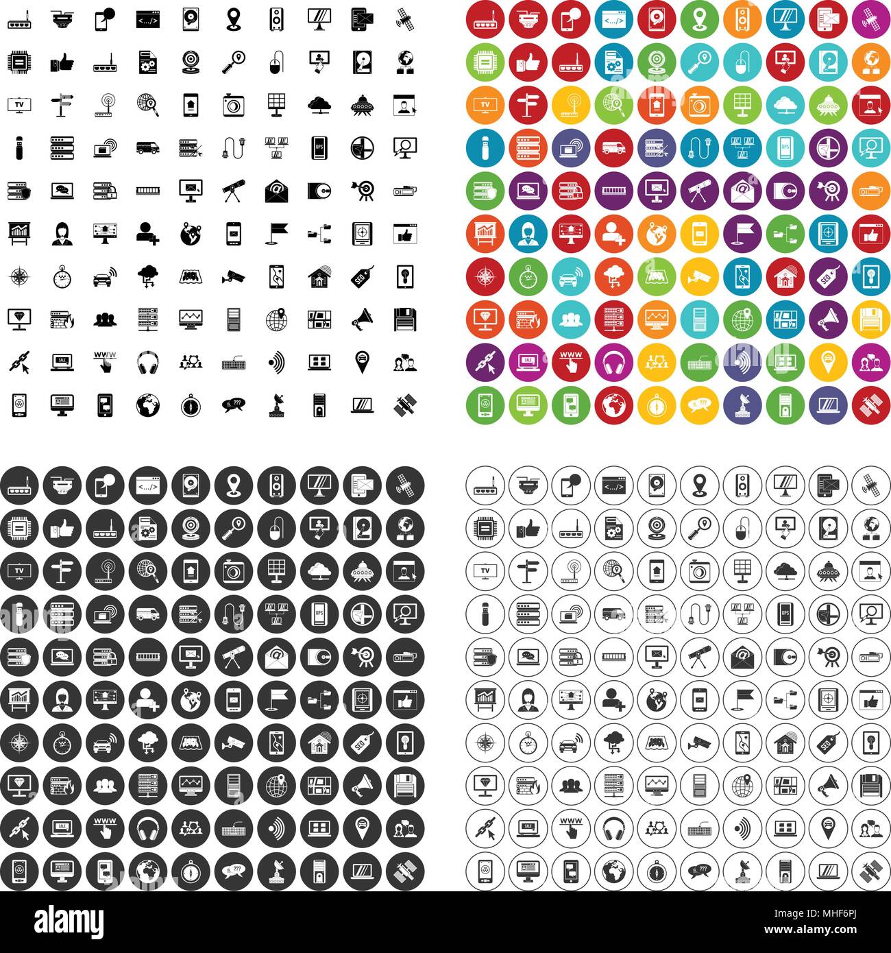 100 satellite connection icons set vector in 4 variant for any web ...