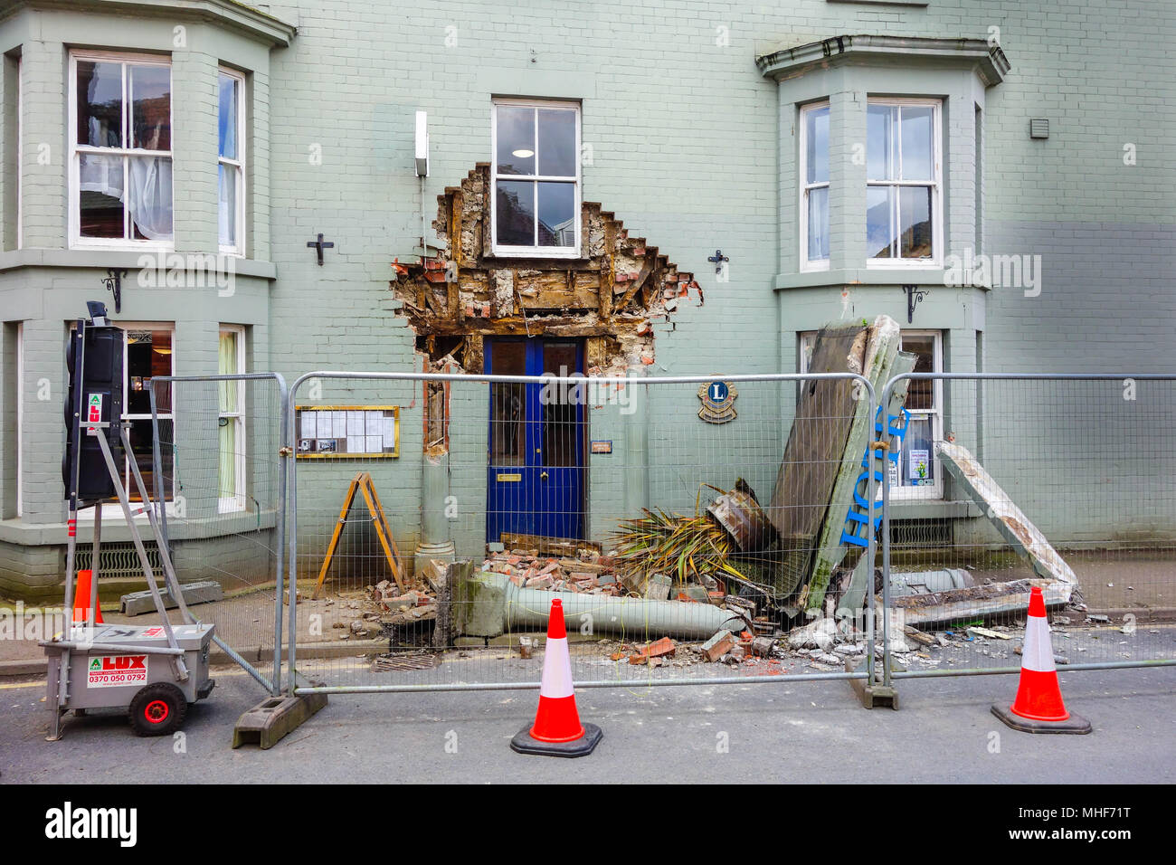 The Burton hotel Kington suffering damage to it s porch from a