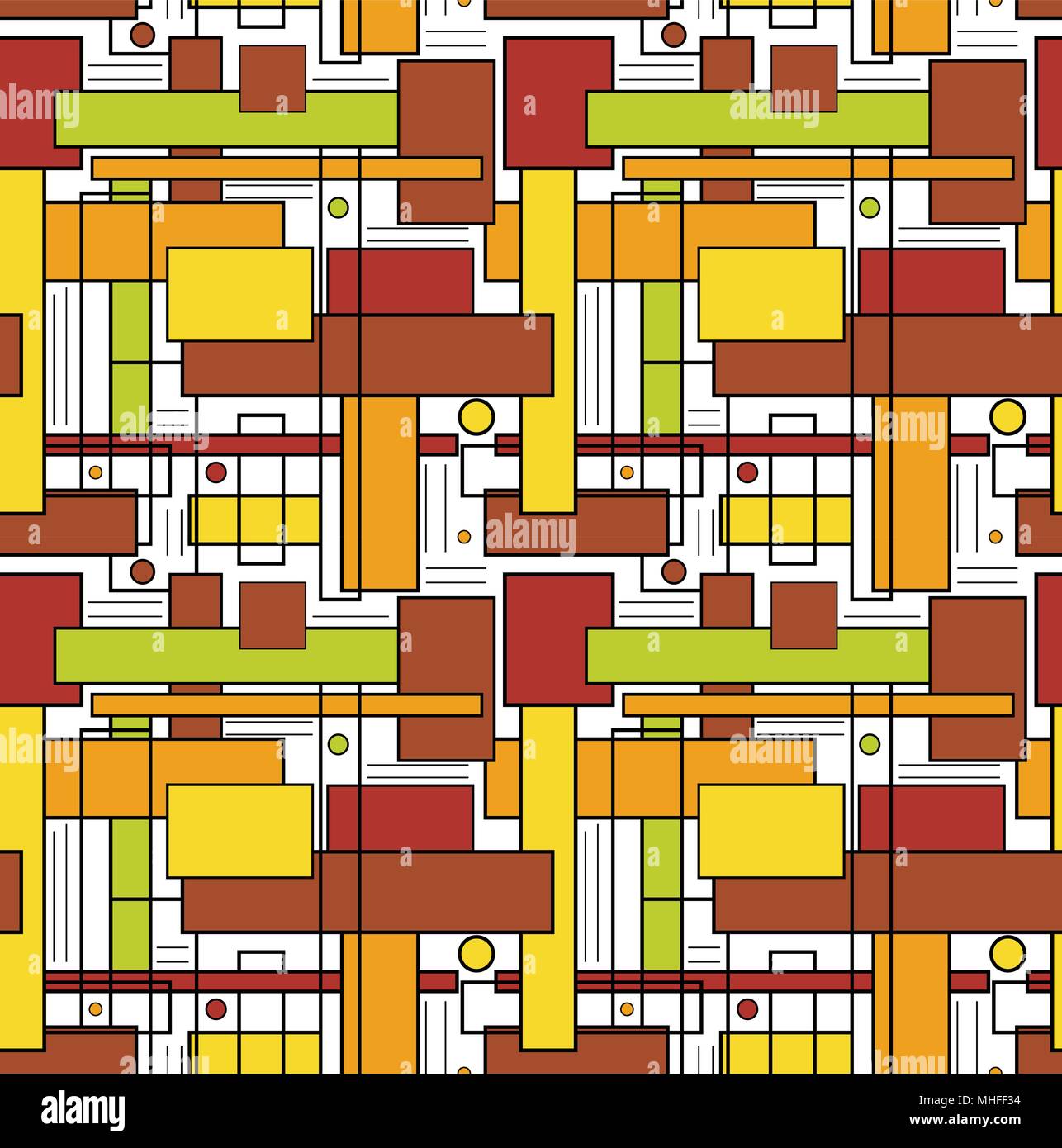 Seamless repeating background of colored squares, lines and strokes Stock Vector