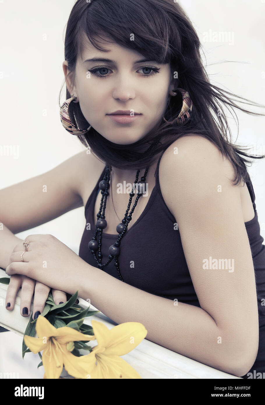 Woman thoughtful sad outdoor hi-res stock photography and images - Alamy