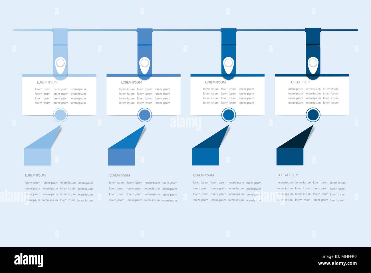 Set of six infographic hanging rectangular labels in the shadows of ...