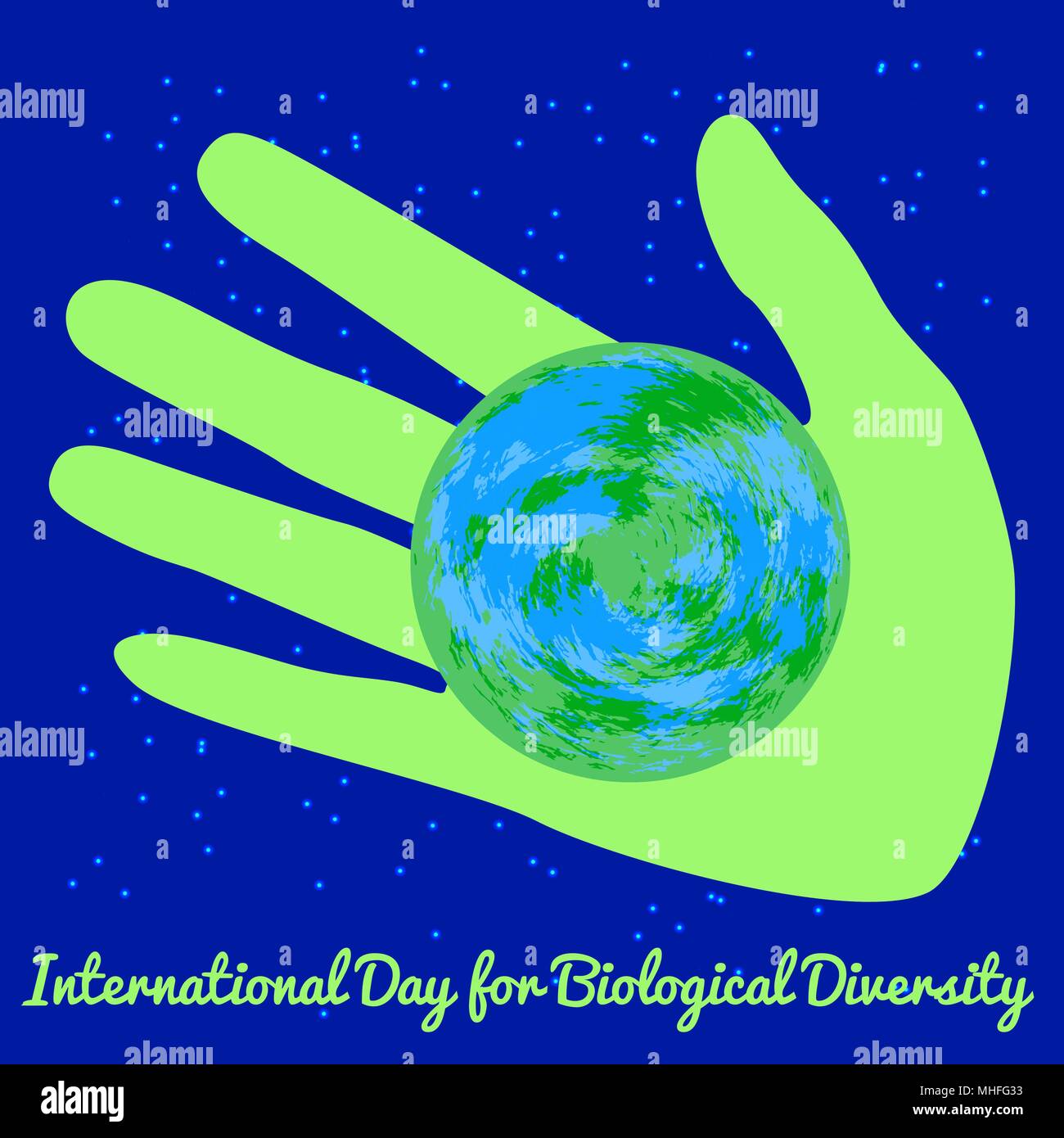 International Day for Biological Diversity. The concept of ecological holiday. Green hand