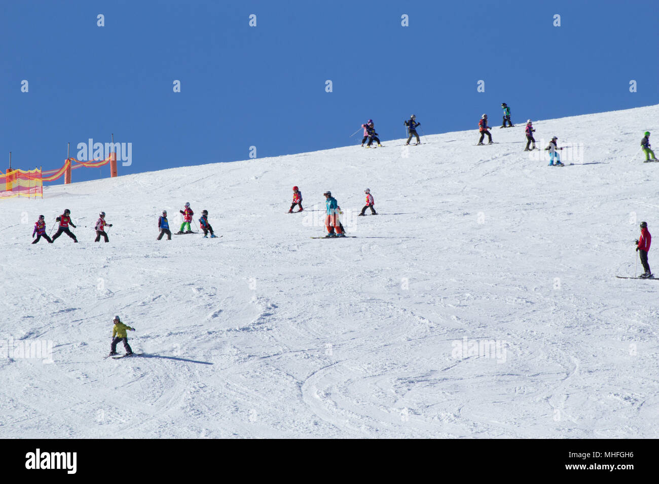 People Skiing In Winter Stock Photo - Alamy