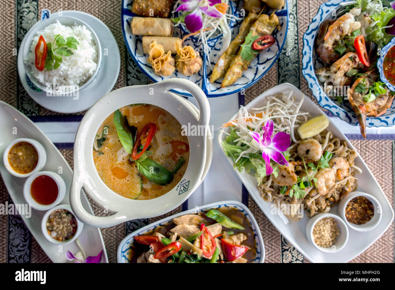 Thai Food in a Restaurant Stock Photo