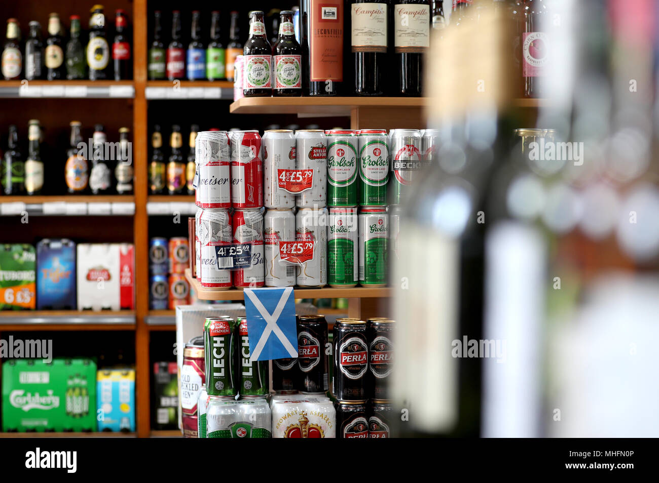 Alcohol for sale in an Edinburgh offlicence as Scotland has the first country in the