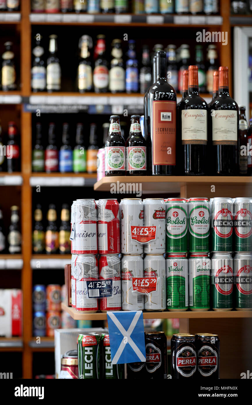 Alcohol for sale in an Edinburgh offlicence as Scotland has the first country in the