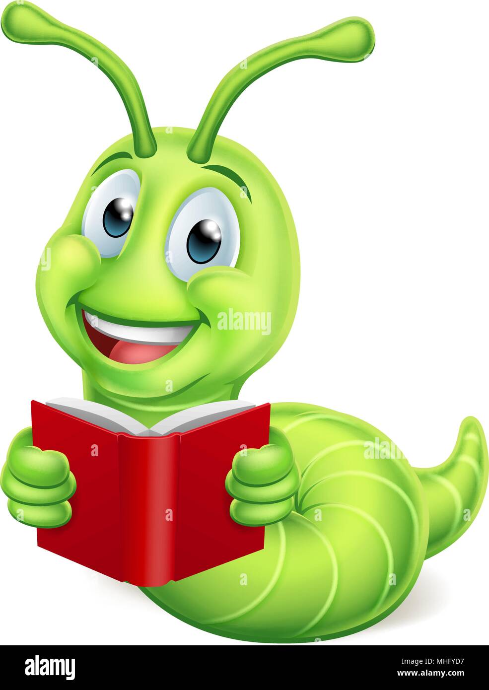 Bookworm Caterpillar Worm Reading Stock Vector