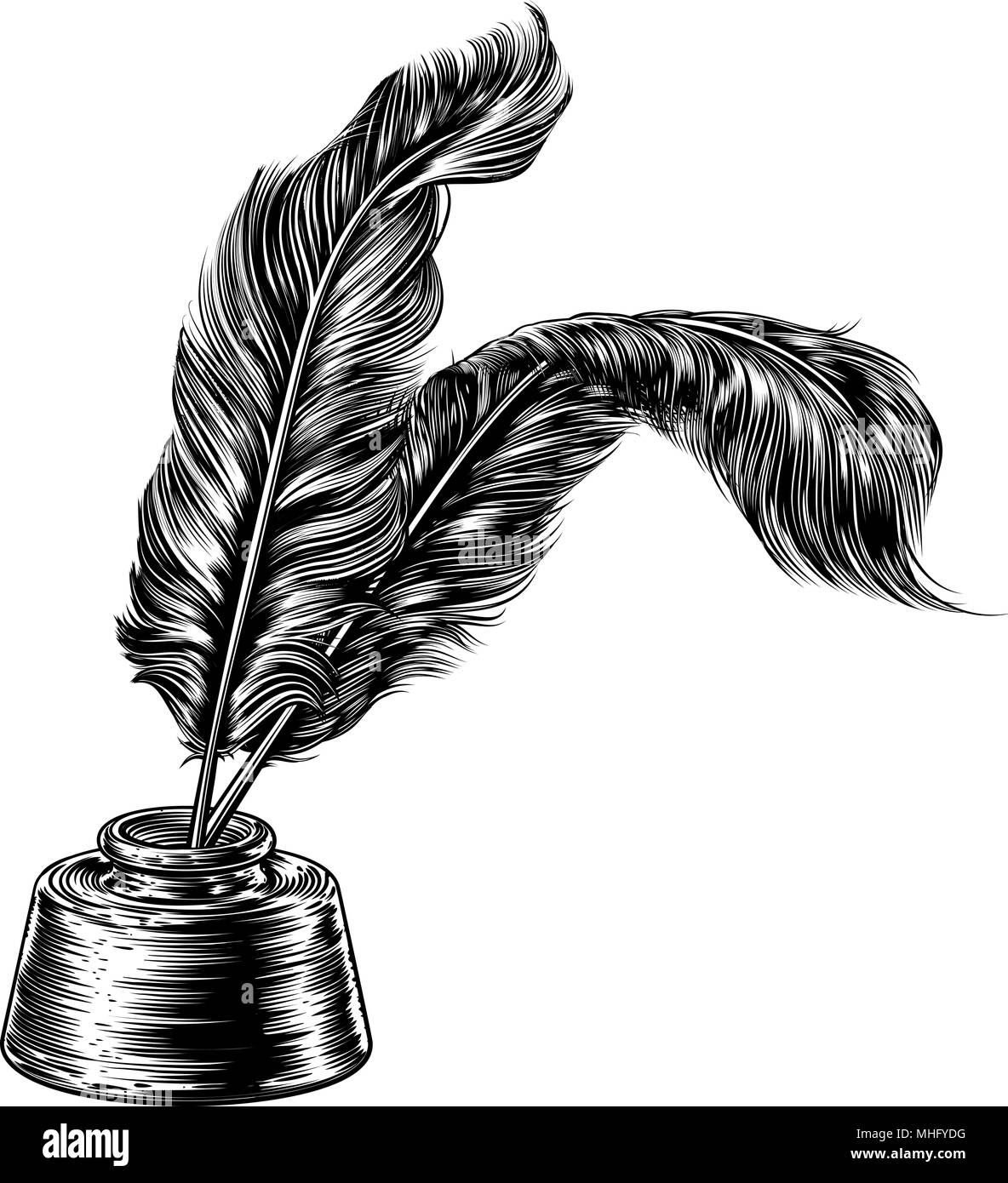 Quill Feather Pens and Inkwell Stock Vector