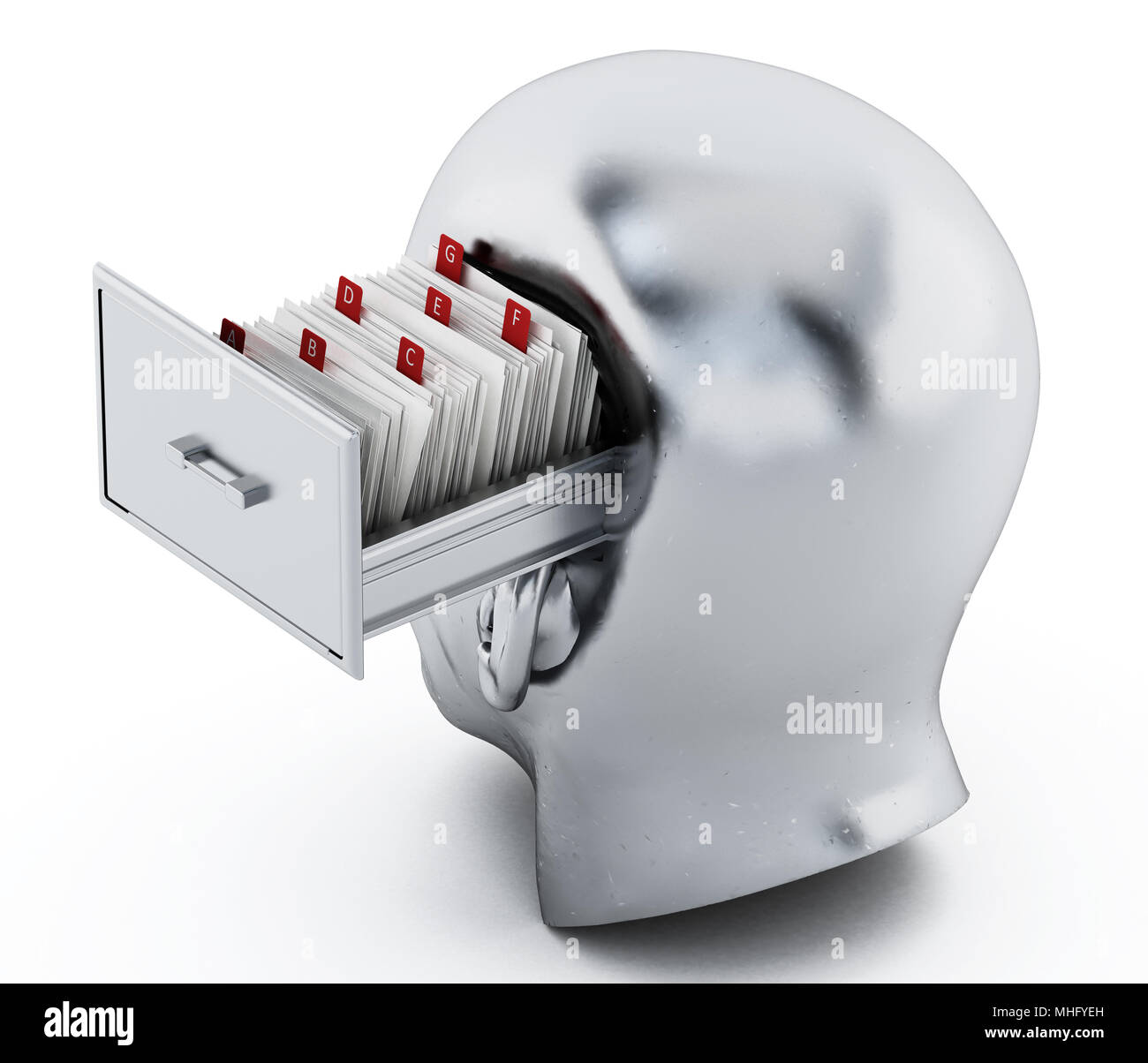 Index card catalogue inside head library drawer. 3D illustration. Stock Photo