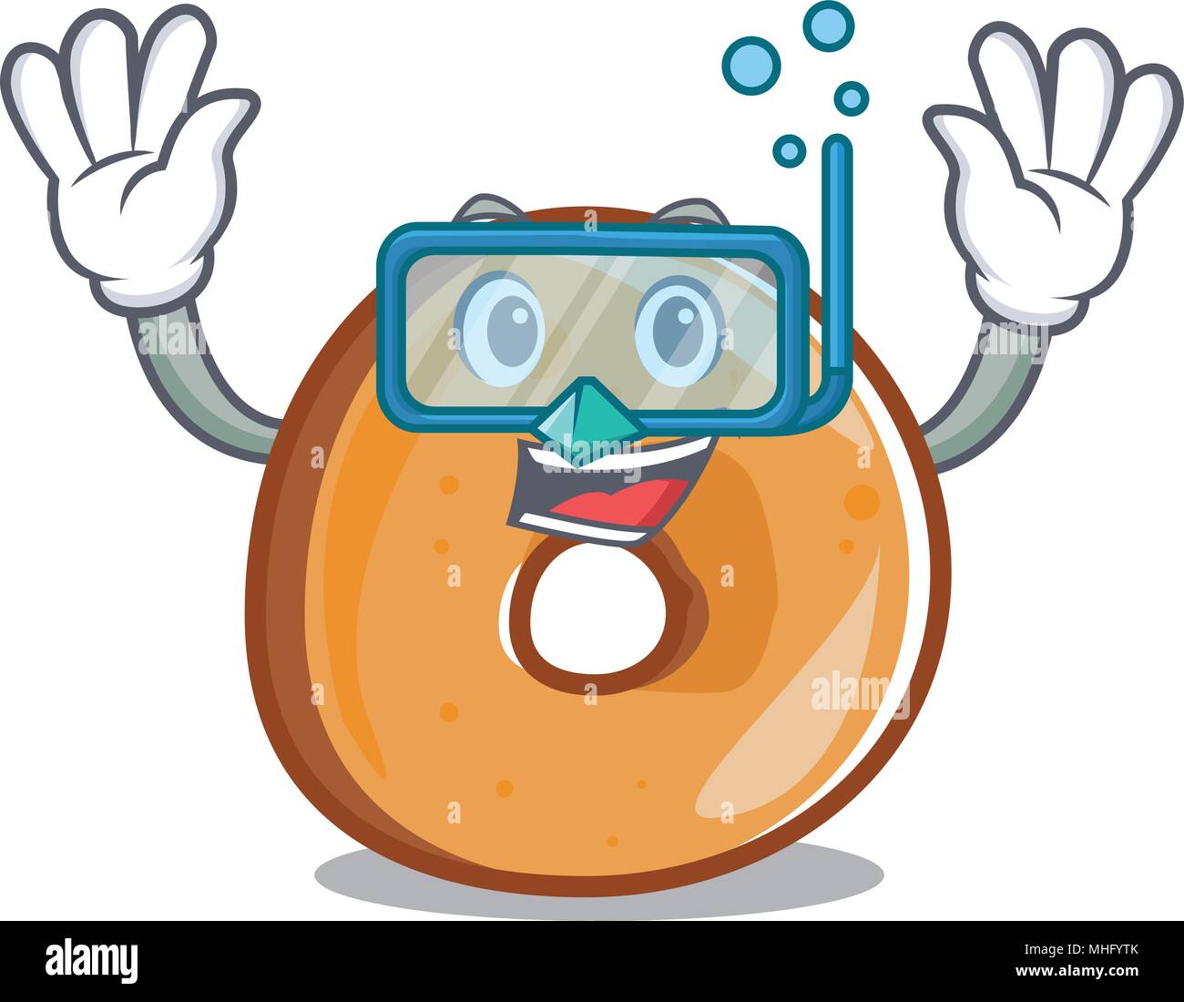 Diving bagels character cartoon style vector illustration Stock Vector