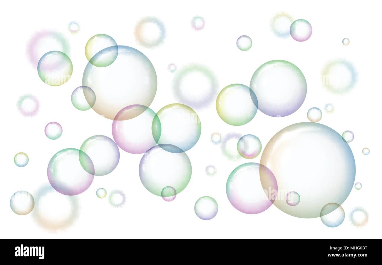 Shiny soap bubbles on white background Stock Vector