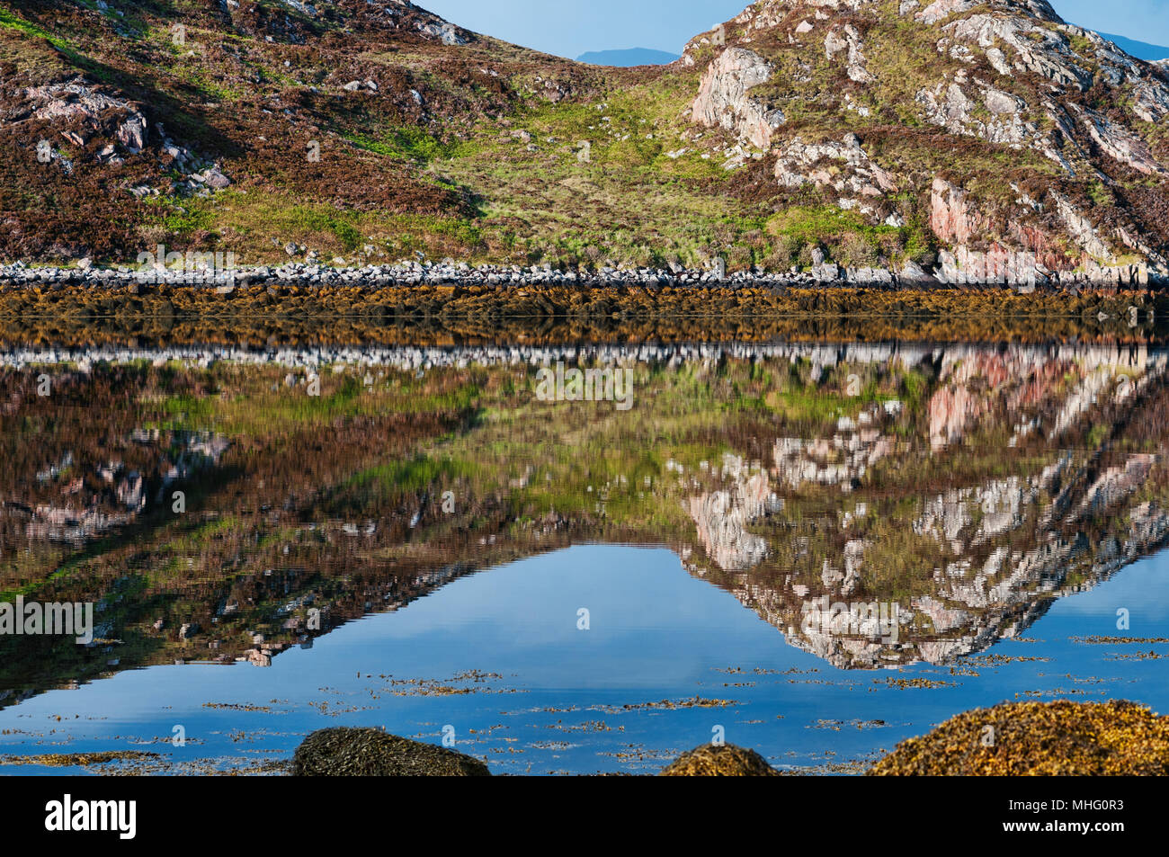 Reflections on still water on a Scottish Loch Stock Photo